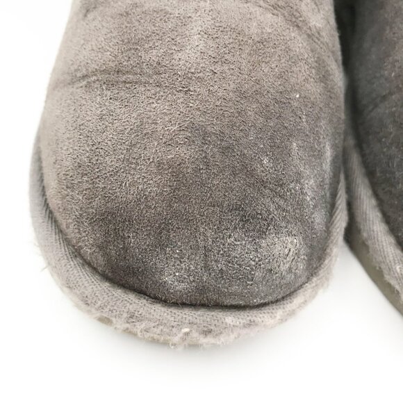 UGG Fluff Mini Quilted Gray Suede Fur Lined Ankle Boots Womens 6 Youth 5 - Picture 8 of 12